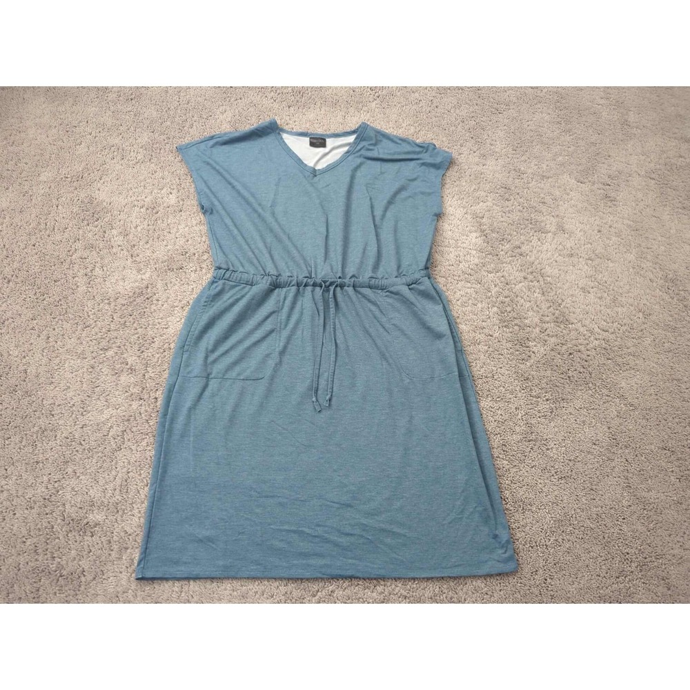 32‎ Degrees T Shirt Dress Womens XL Blue Drawstring Elastic Waist V-Neck Midi